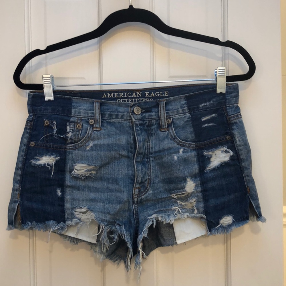 American Eagle Distressed Two-Tone Denim Shorts